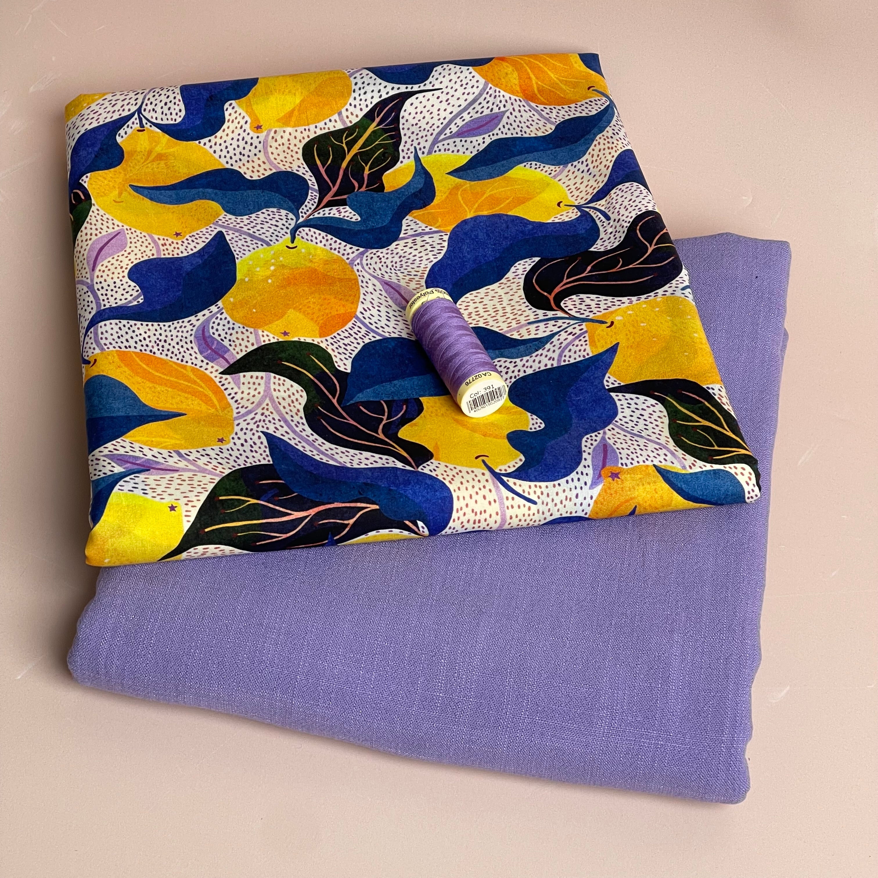 Make an Outfit Colour Bundle - Mediterranean Lemons Cotton with Lilac Flow Linen Blend