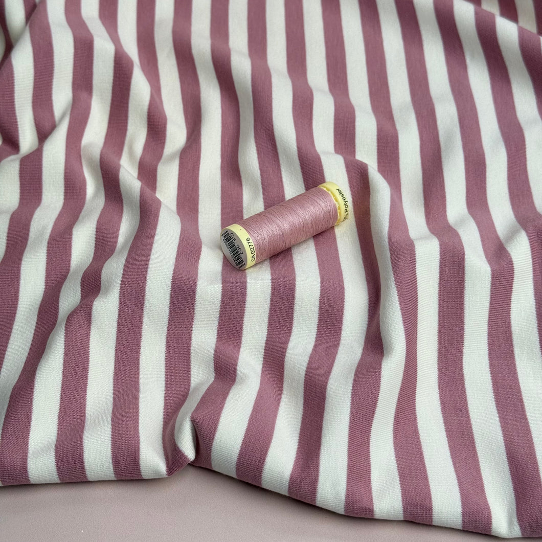 Yarn Dyed Pink Stripes Looped Back Cotton French Terry