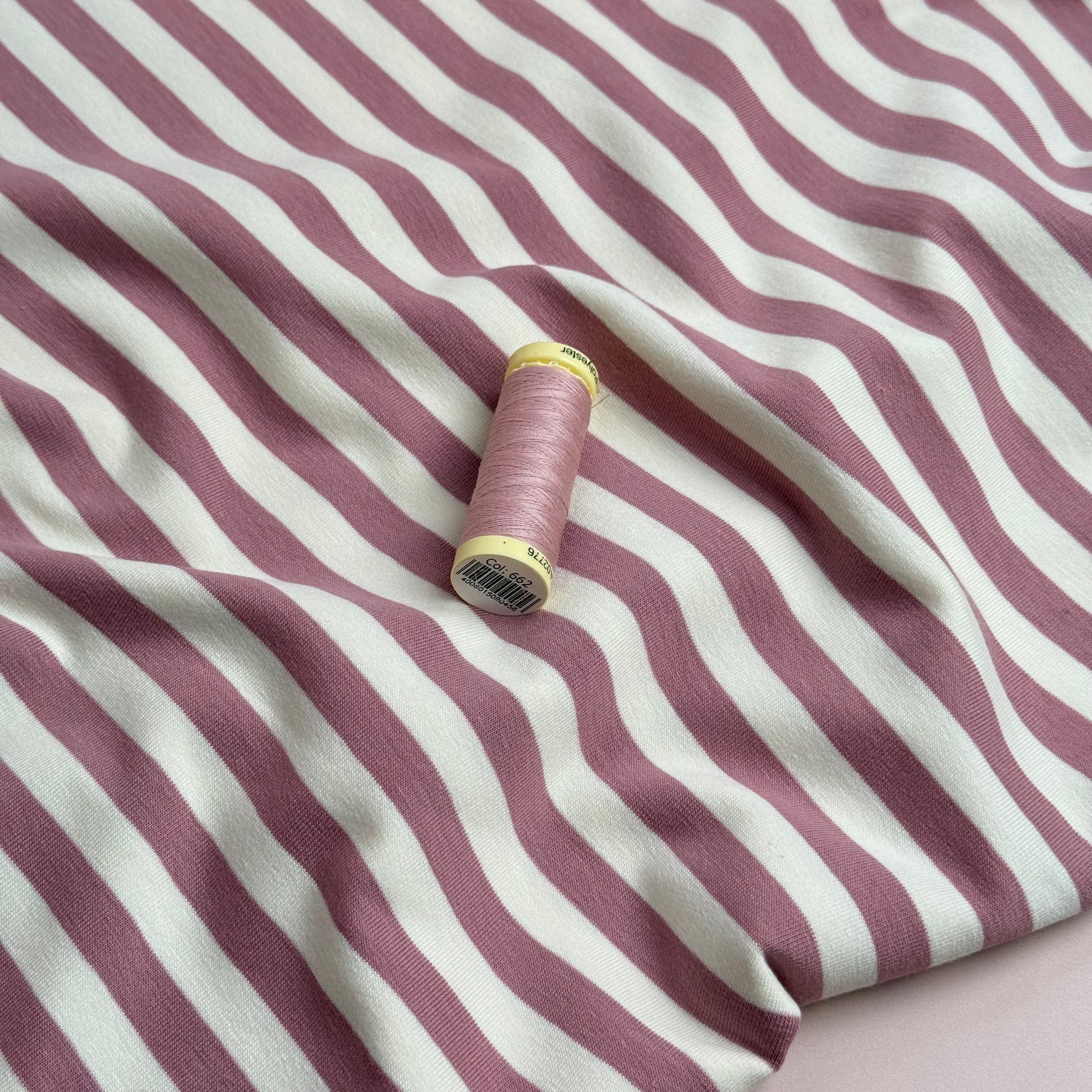Yarn Dyed Pink Stripes Looped Back Cotton French Terry