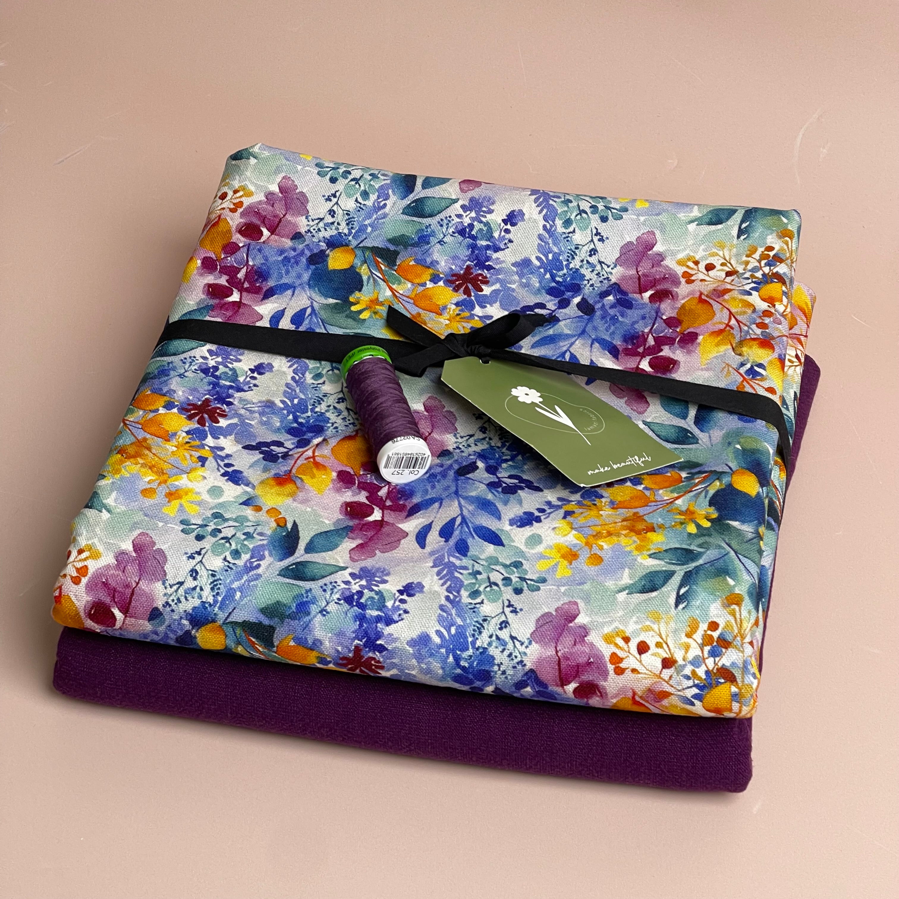 Make an Outfit Colour Bundle - Painted Petals Viscose Linen with Purple Flow Linen Blend