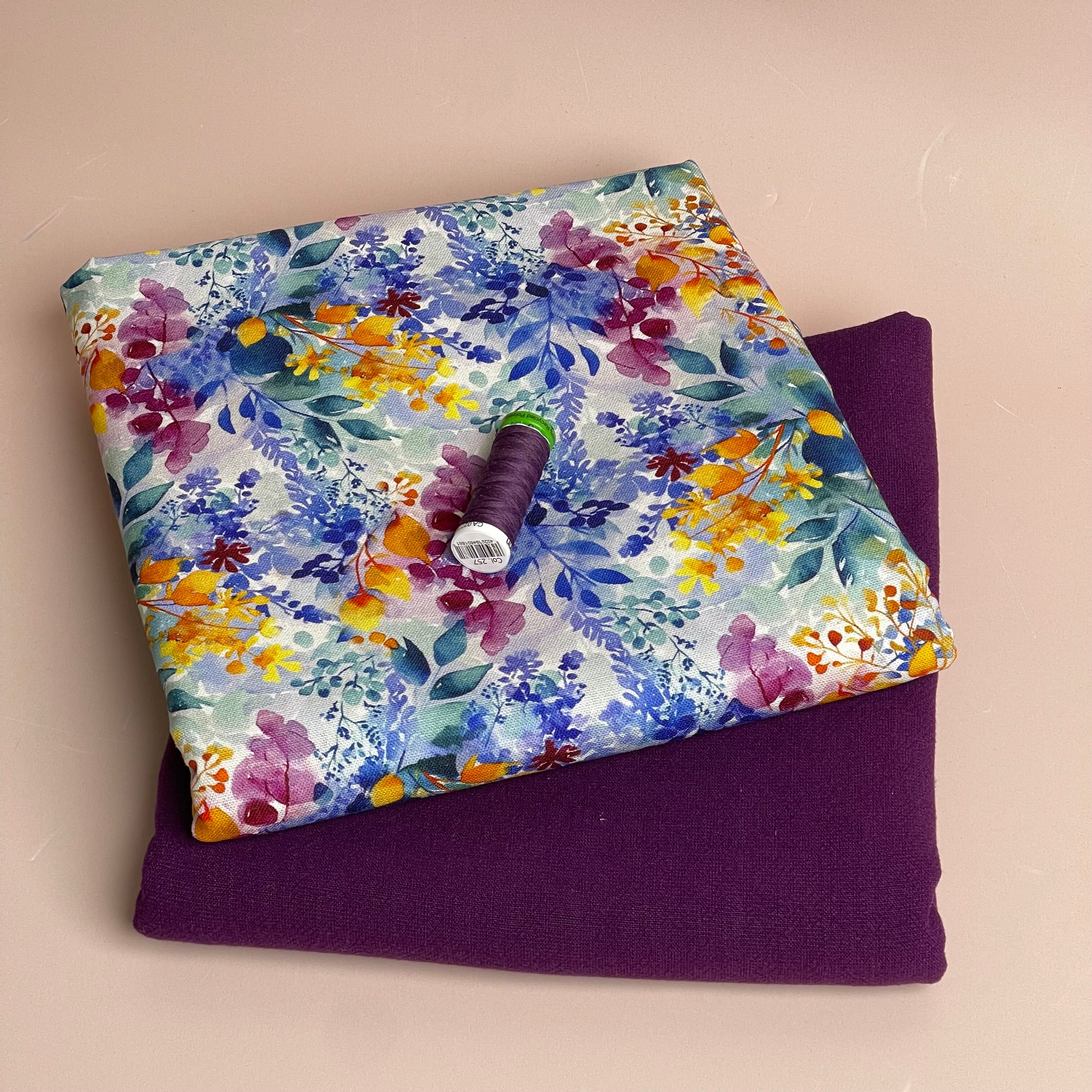 Make an Outfit Colour Bundle - Painted Petals Viscose Linen with Purple Flow Linen Blend