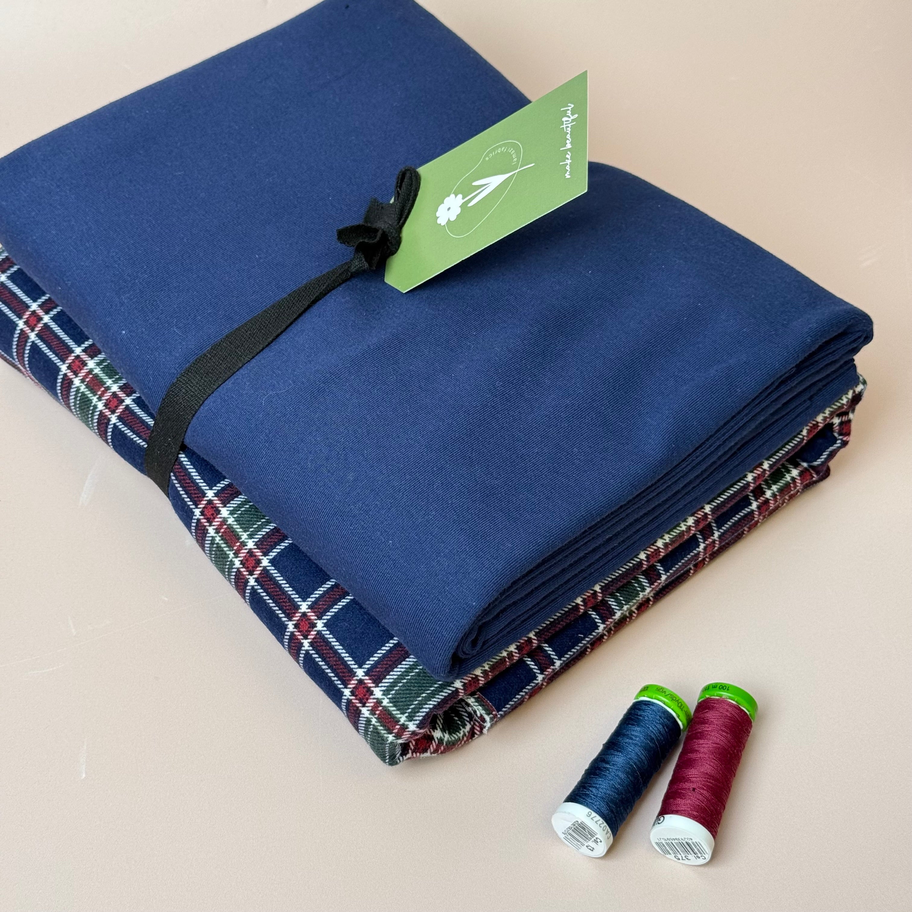 Limited Edition - Luxury Pyjama Kit with Green & Blue Checked Cotton Flannel and Jersey