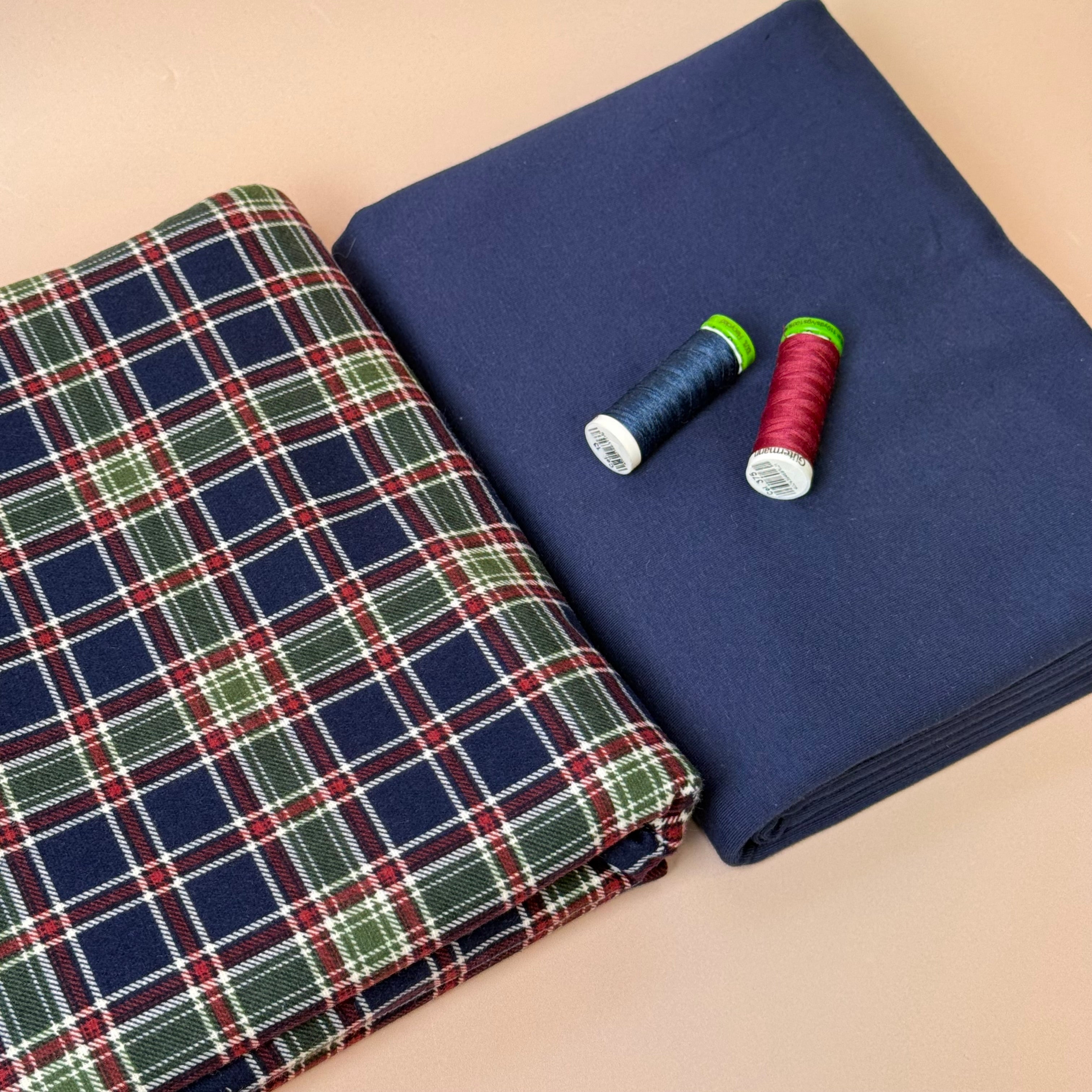 Limited Edition - Luxury Pyjama Kit with Green & Blue Checked Cotton Flannel and Jersey