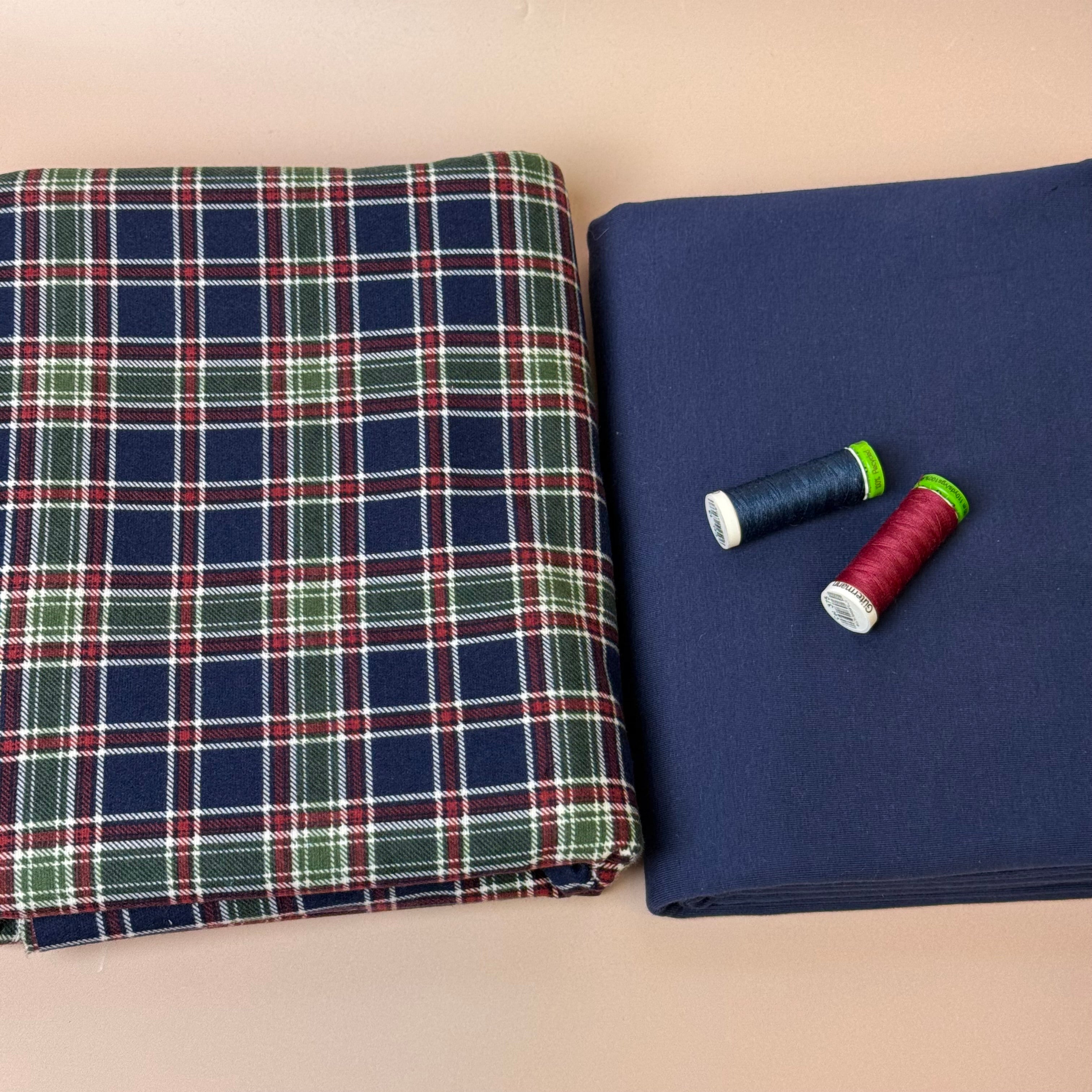 Limited Edition - Luxury Pyjama Kit with Green & Blue Checked Cotton Flannel and Jersey