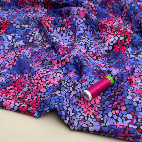 REMNANT 1.27 Metres - Painted Meadow Purple Cotton Voile Fabric