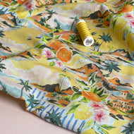 Mediterranean Landscape Yellow Cotton Voile Fabric