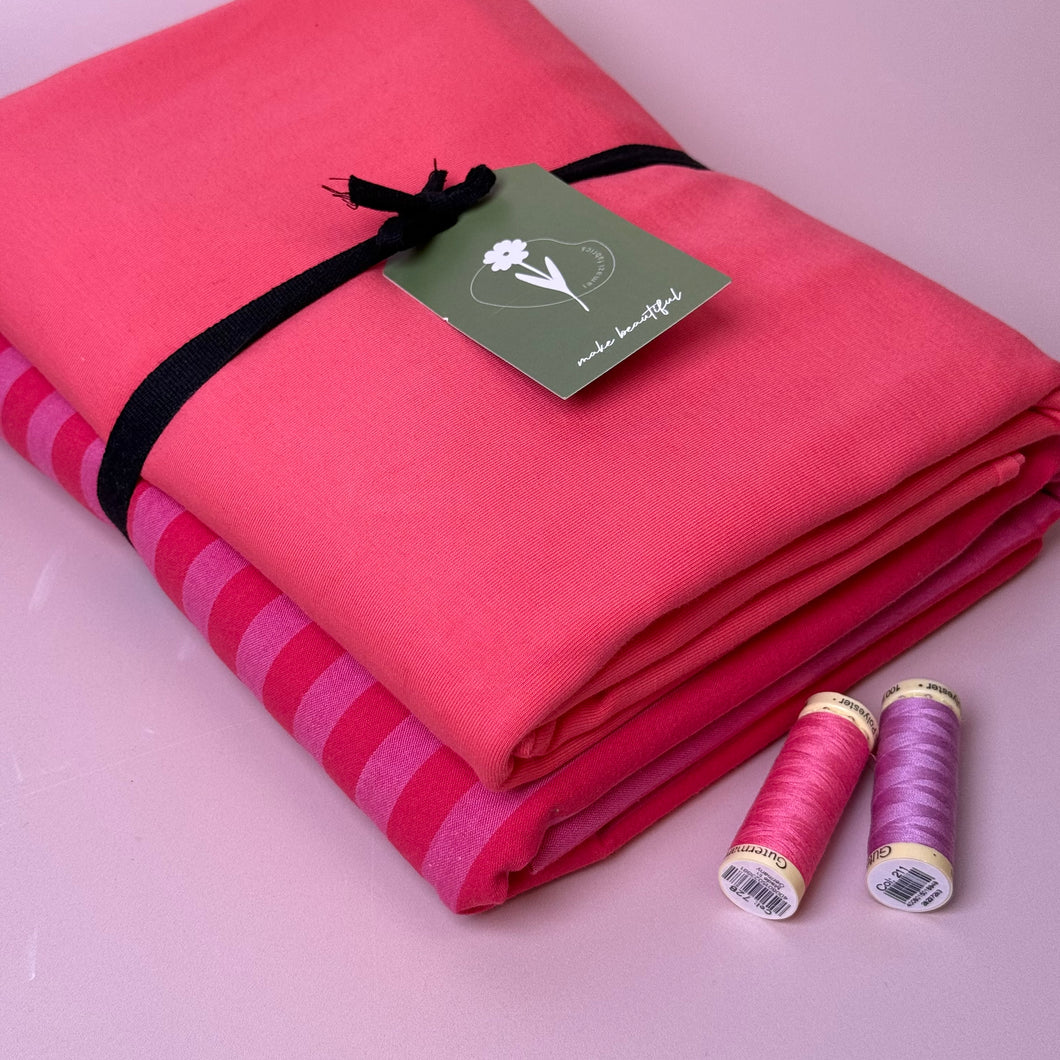 Limited Edition - Luxury Pyjama Kit with Flamingo Stripes Washed Cotton and Jersey