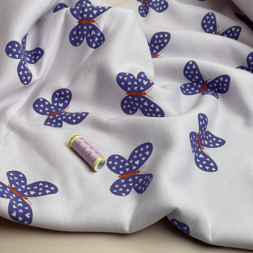 Butterflies on Lilac Soft Cotton Sweat-shirting Fabric