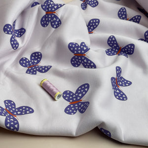 Butterflies on Lilac Soft Cotton Sweat-shirting Fabric