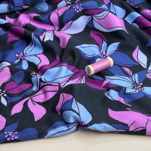 Lilies on Dark Navy Peach Soft Cotton Sweat-shirting Fabric