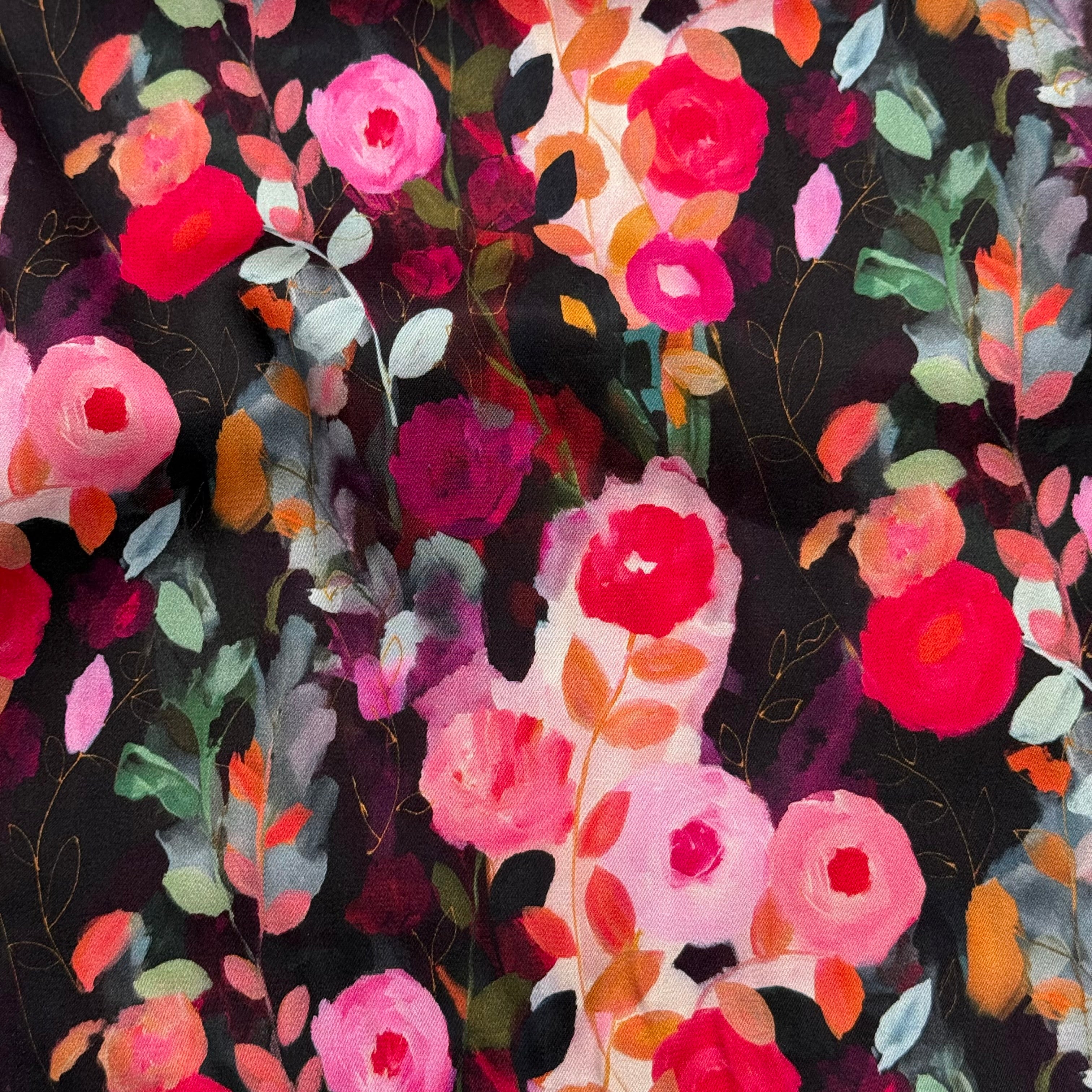 Painted Roses Viscose Sateen Fabric