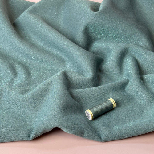 Sparkle Sage Green Cotton Sweat-Shirting with Lurex