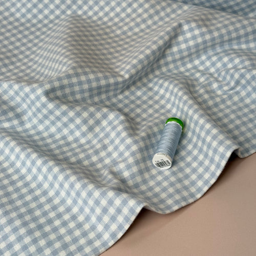Mini Icy Blue Gingham Yarn Dyed Brushed Cotton Flannel