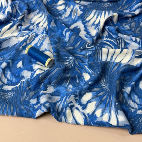 Firework Flowers in Cobalt Viscose Jersey Fabric