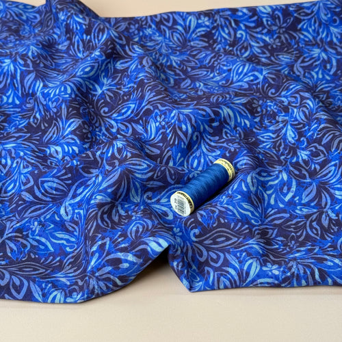 REMNANT 1.57 Metres - Henna Art Royal Blue Viscose Fabric