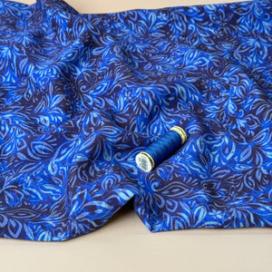 REMNANT 1.57 Metres - Henna Art Royal Blue Viscose Fabric