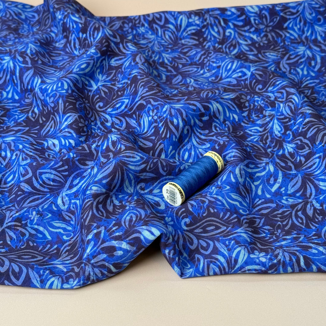 Henna Art Royal Blue Viscose Fabric