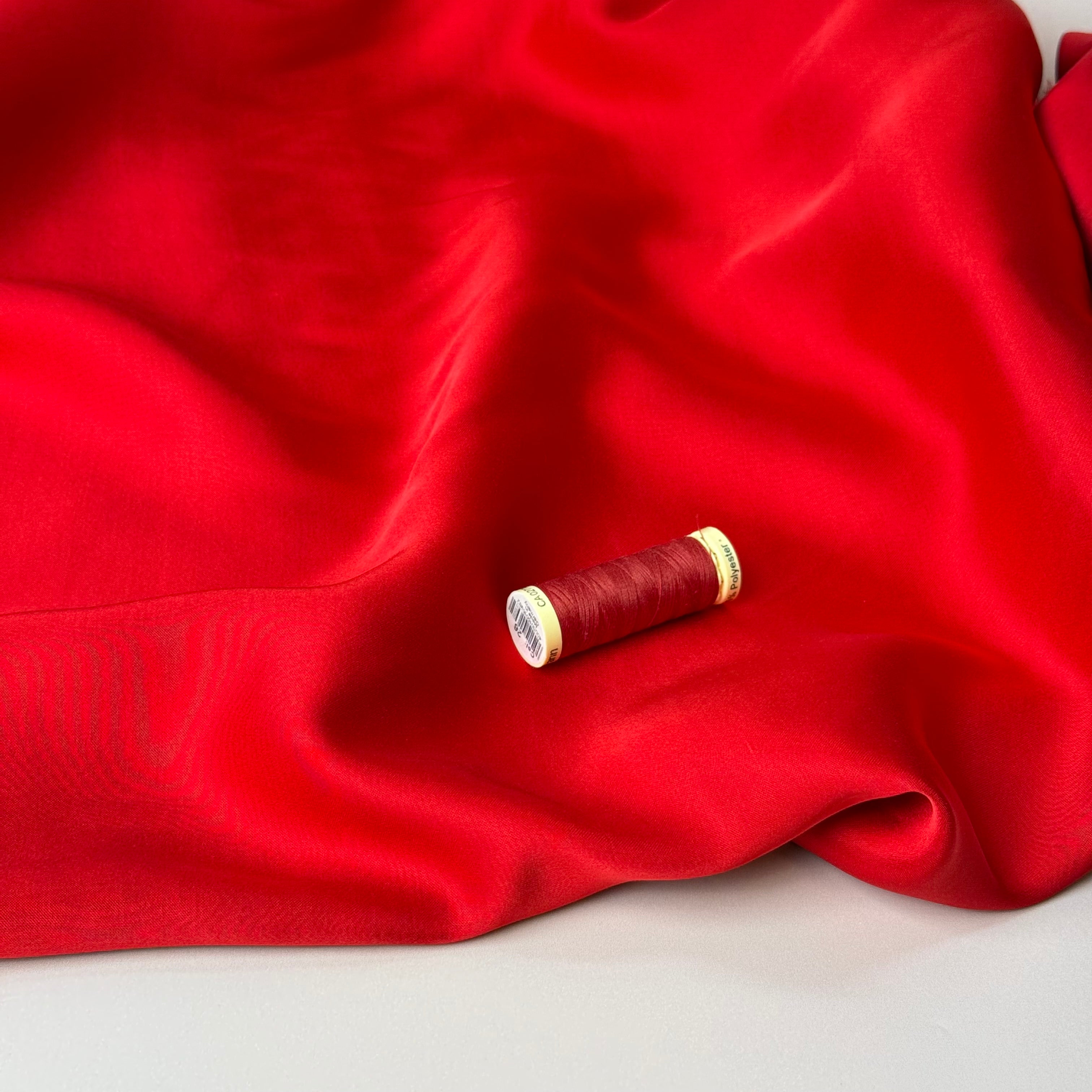 Scarlet Red Solid Viscose Sateen Fabric