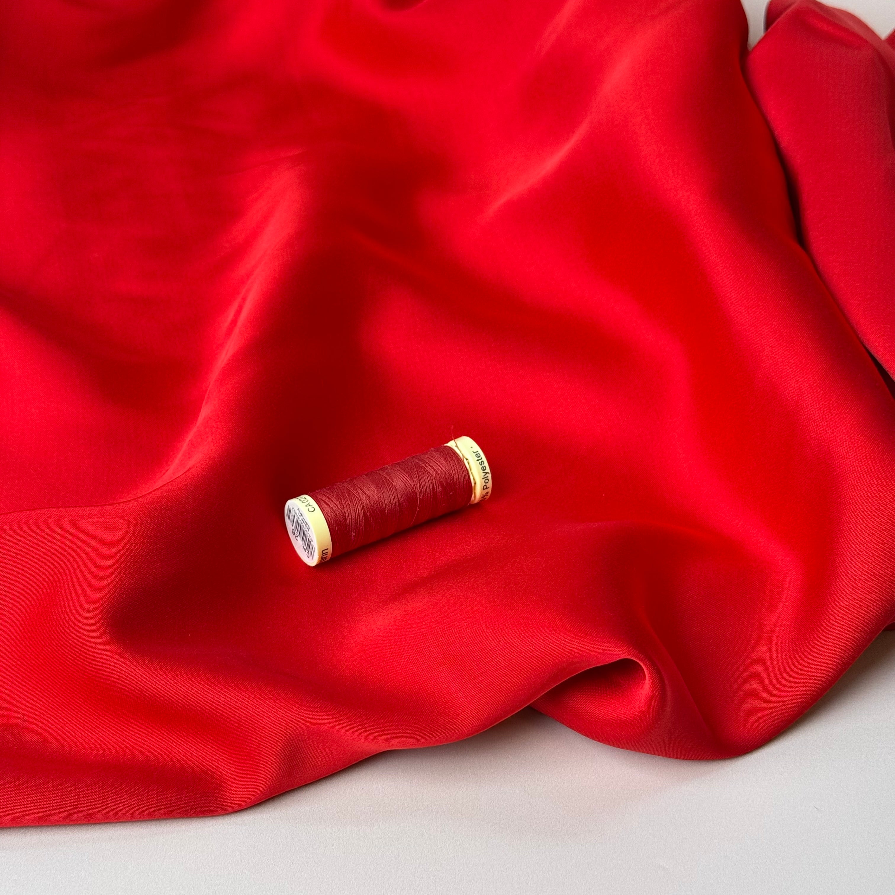 Scarlet Red Solid Viscose Sateen Fabric