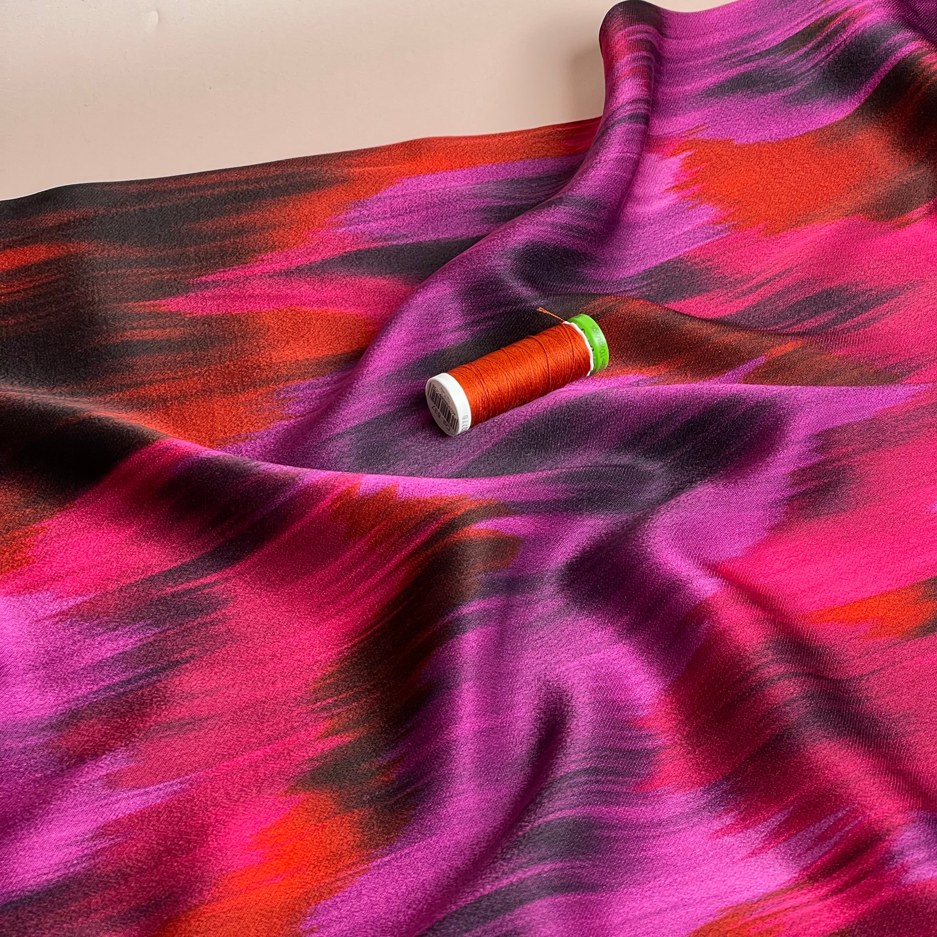 Brush Strokes in Fuchsia Spun Rayon Sateen