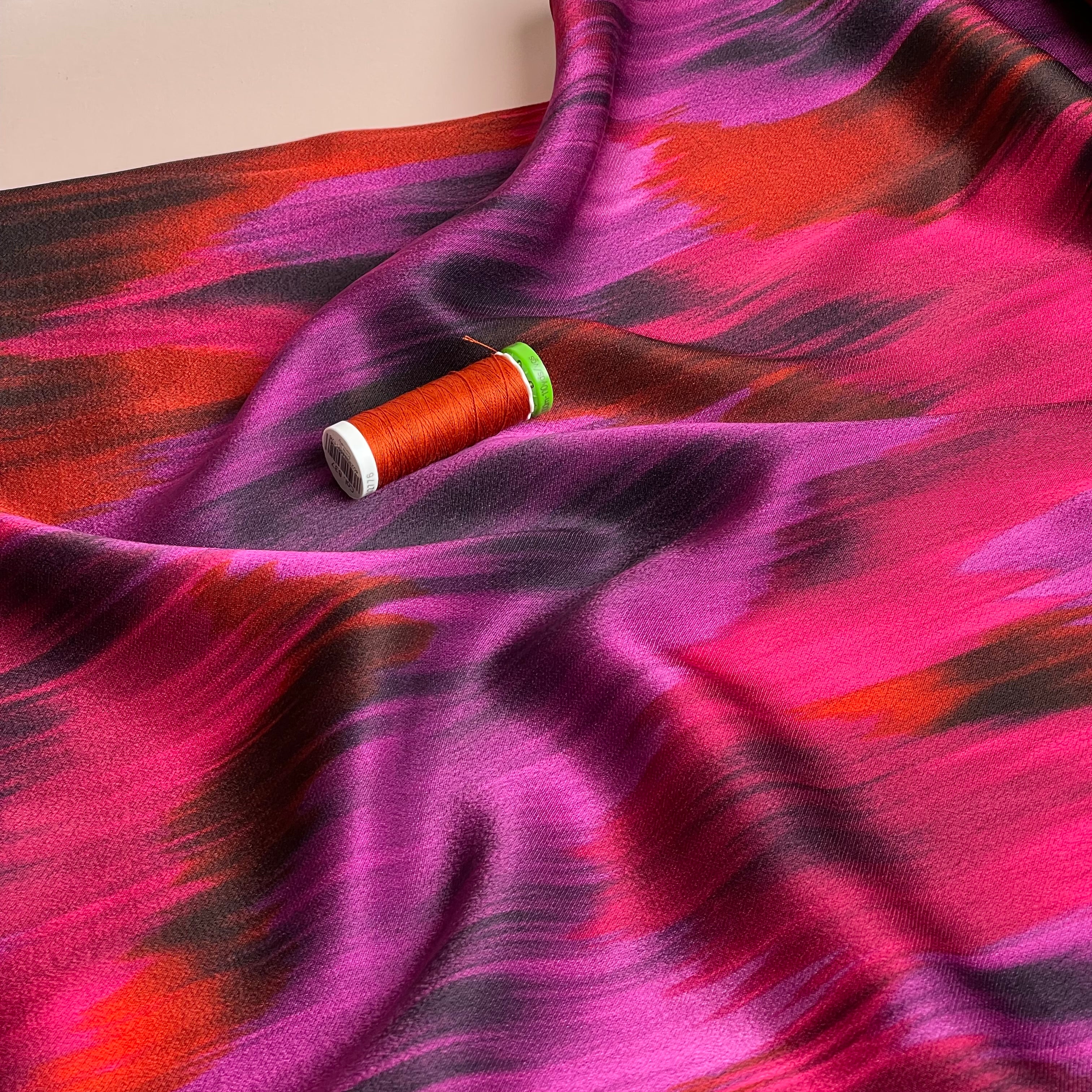 Brush Strokes in Fuchsia Spun Rayon Sateen