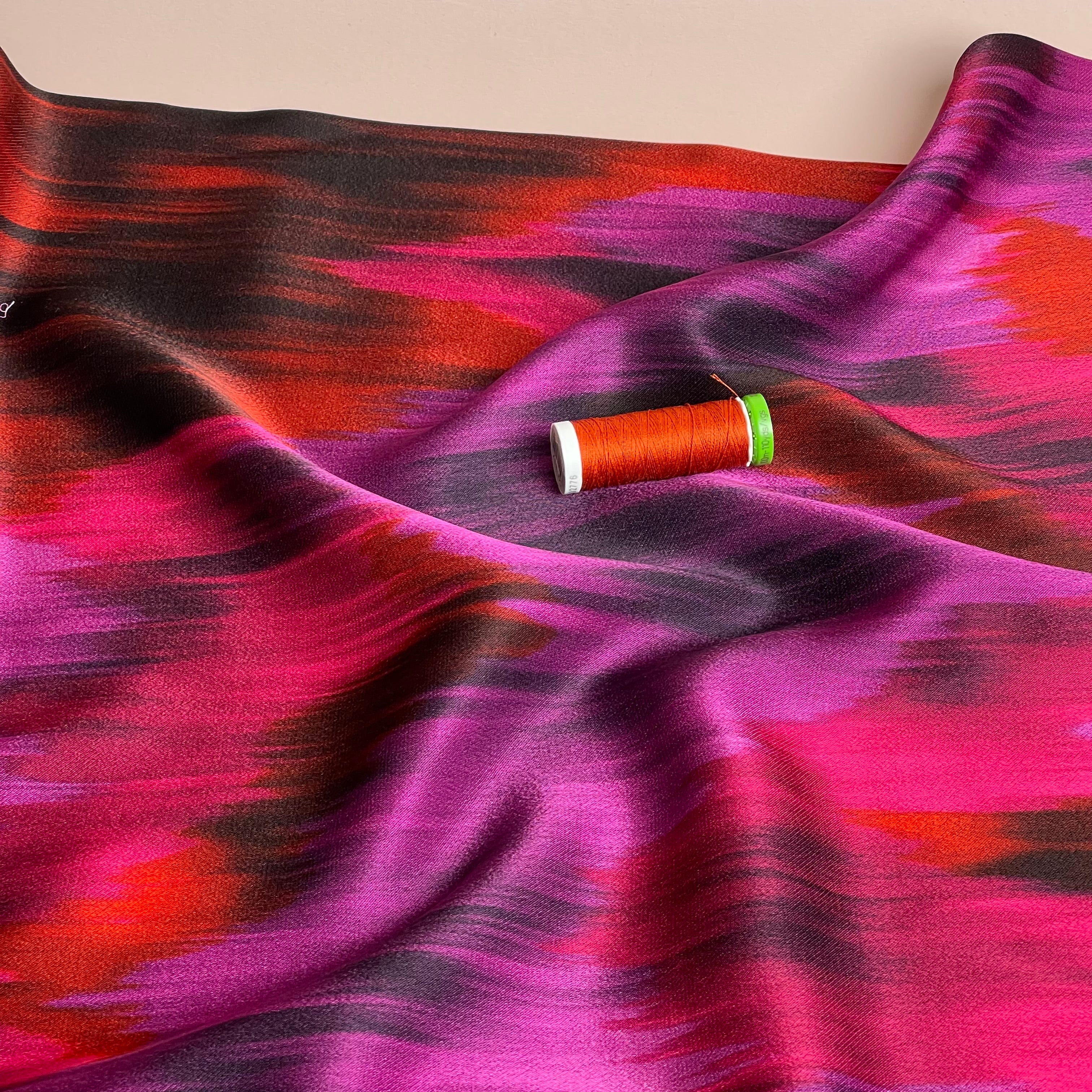 Brush Strokes in Fuchsia Spun Rayon Sateen