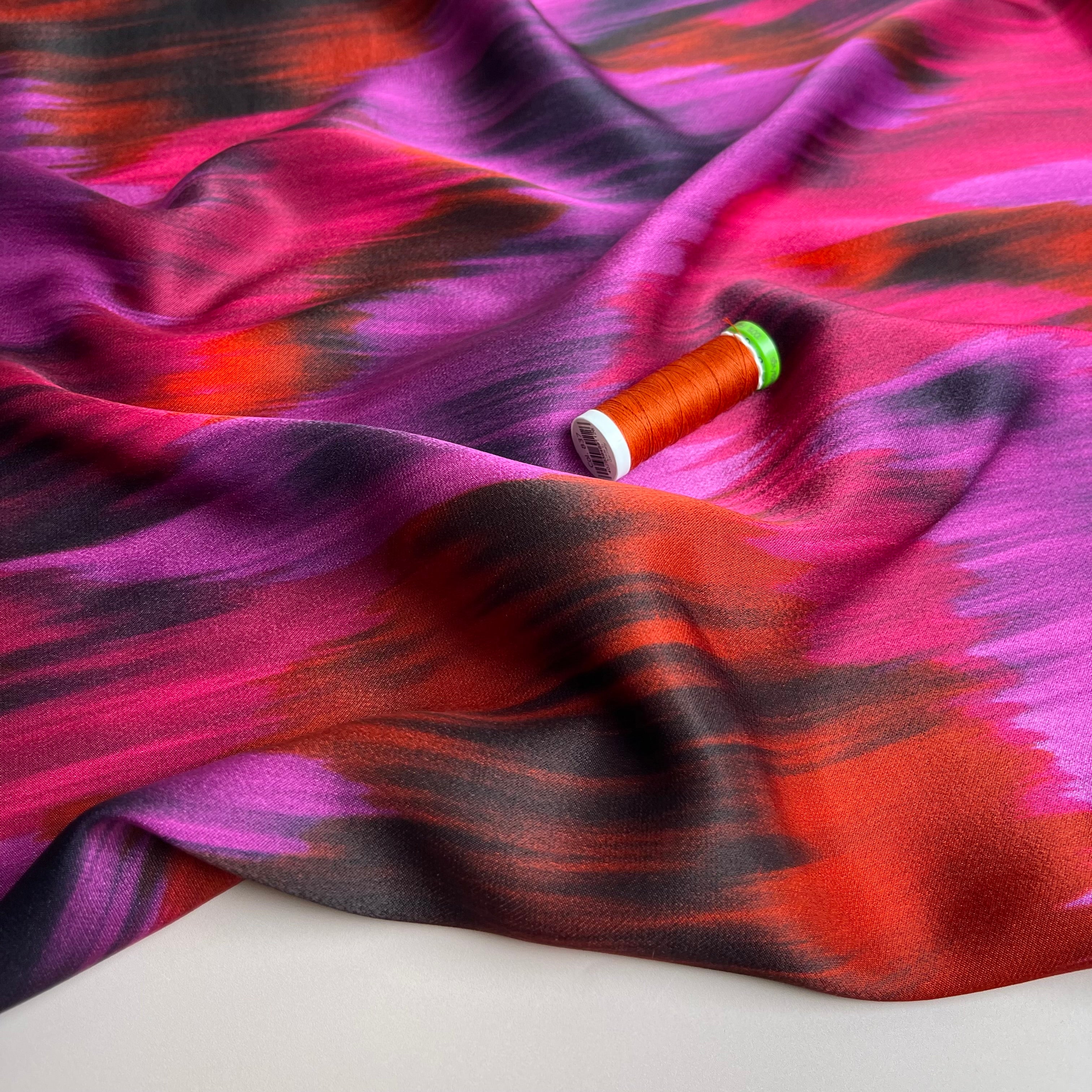 Brush Strokes in Fuchsia Spun Rayon Sateen