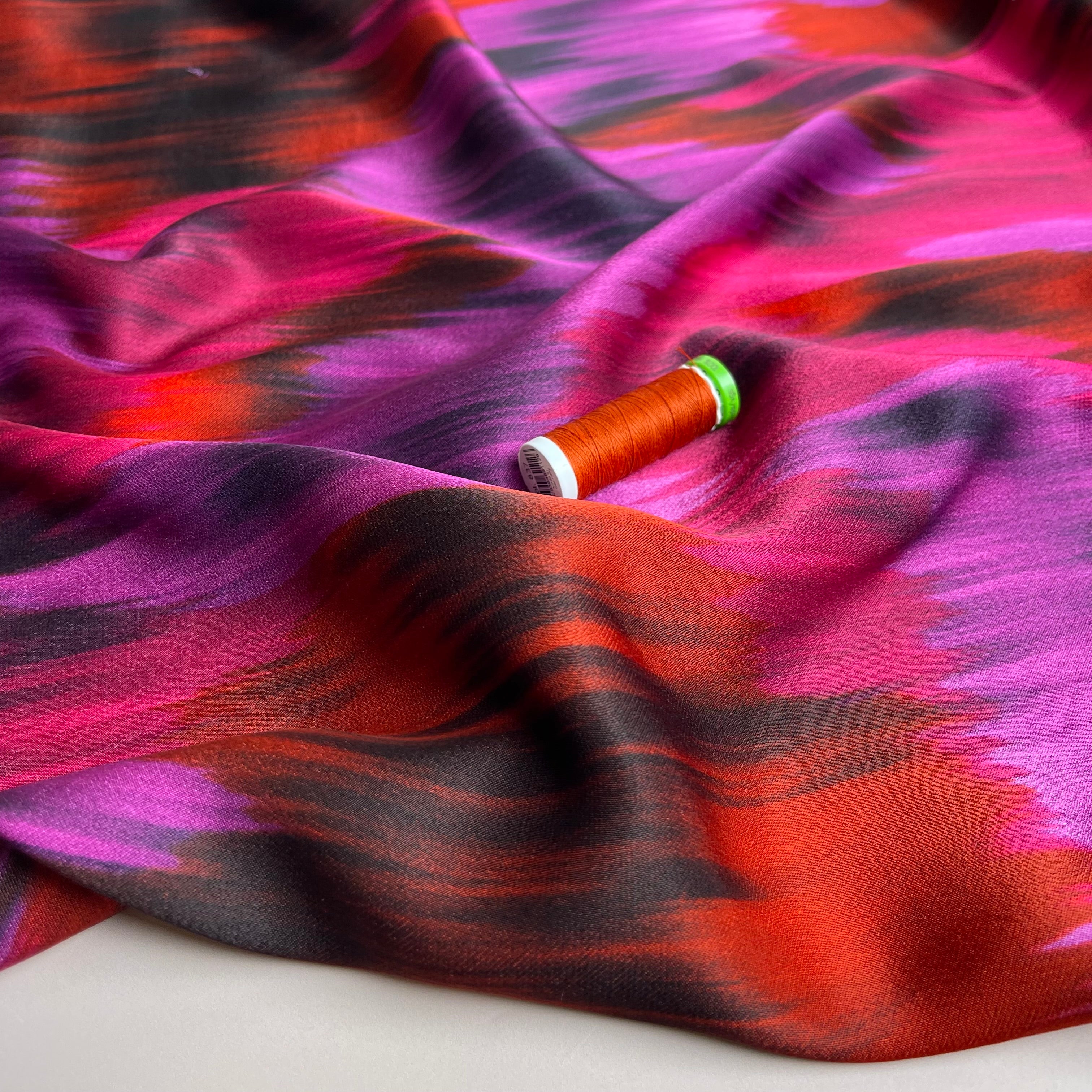 Brush Strokes in Fuchsia Spun Rayon Sateen