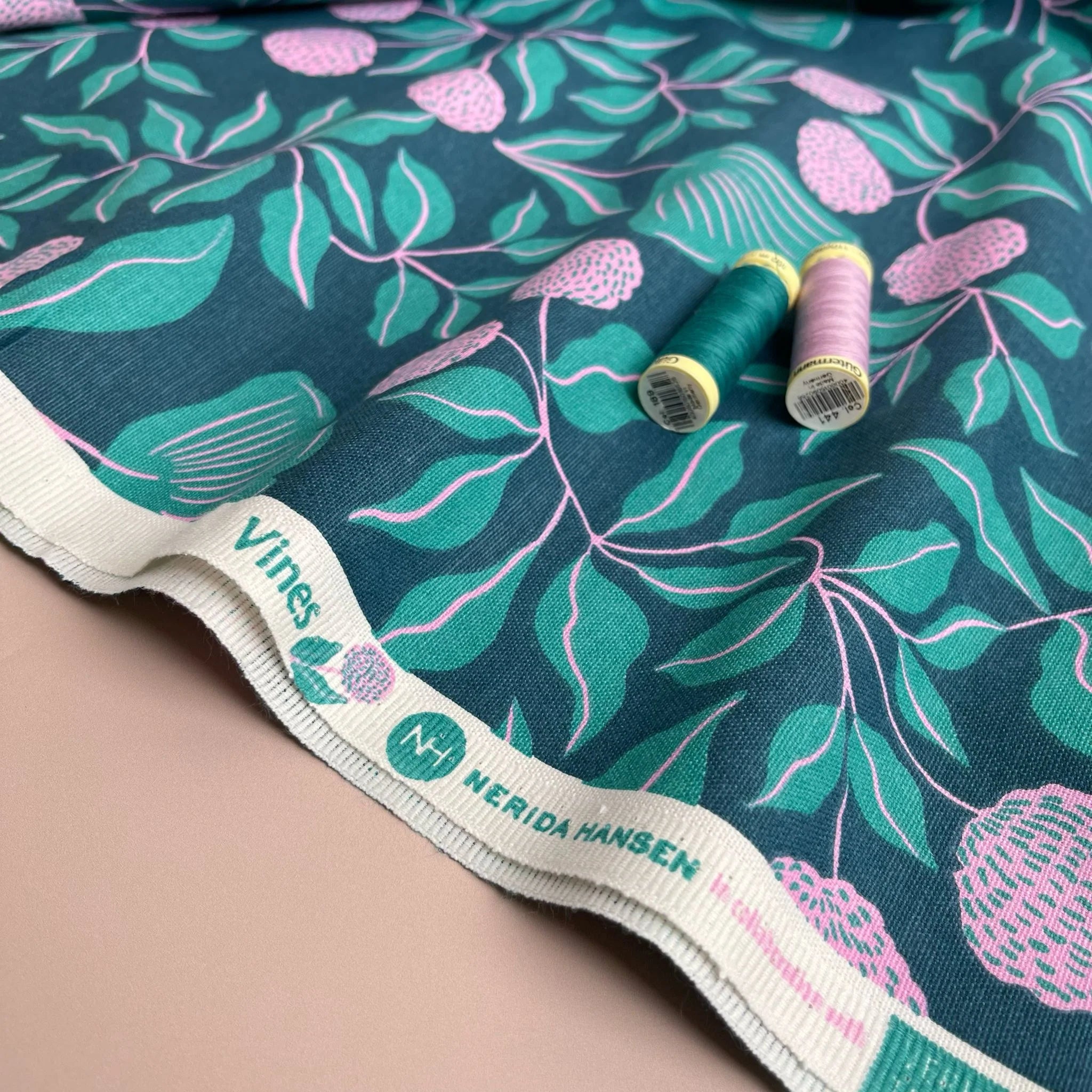 Make an Outfit Colour Bundle - Vines Teal Cotton Canvas with Pure Fine Linen