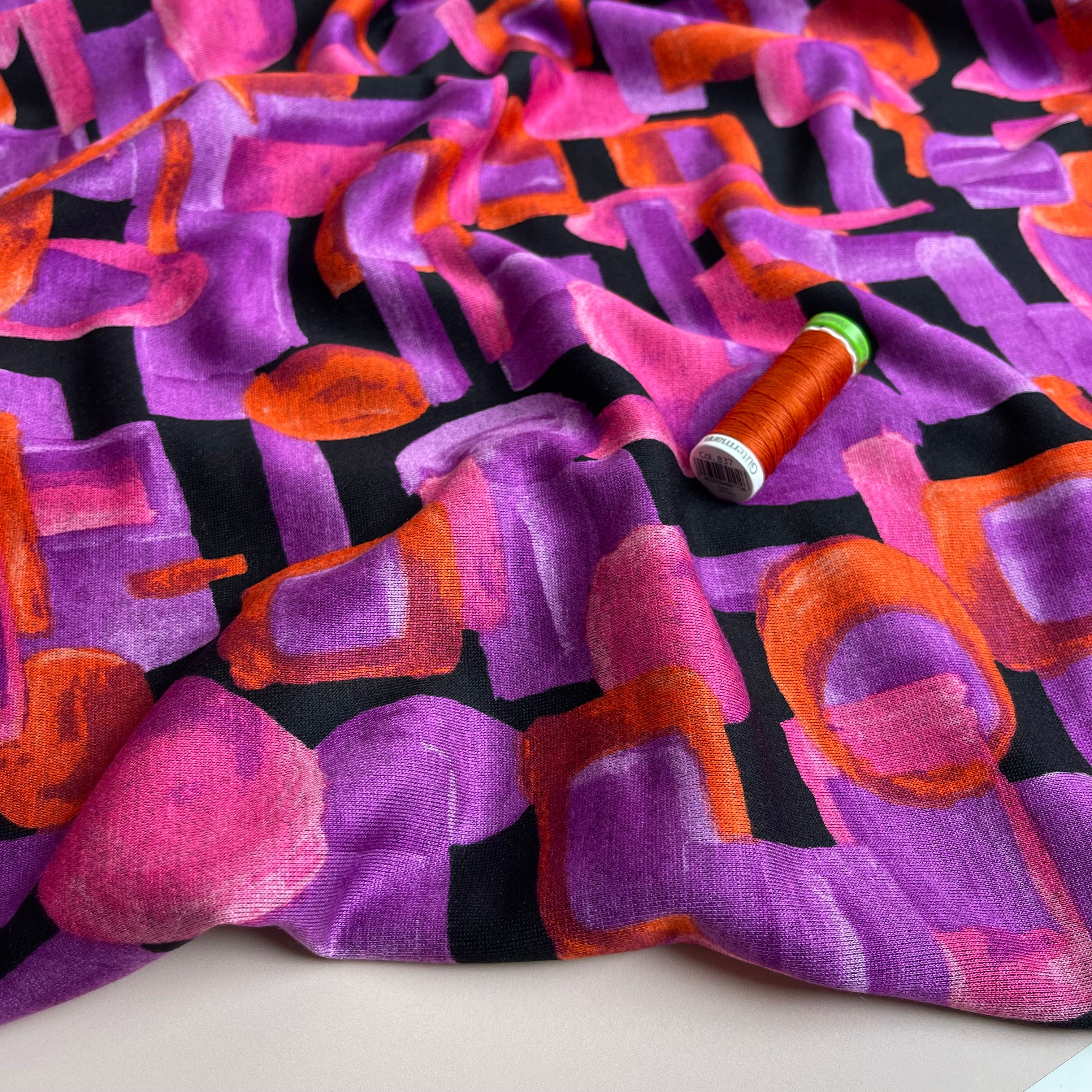 REMNANT 1.76 Metres - Fuchsia Jewels Soft Ponte Interlock Jersey Fabric