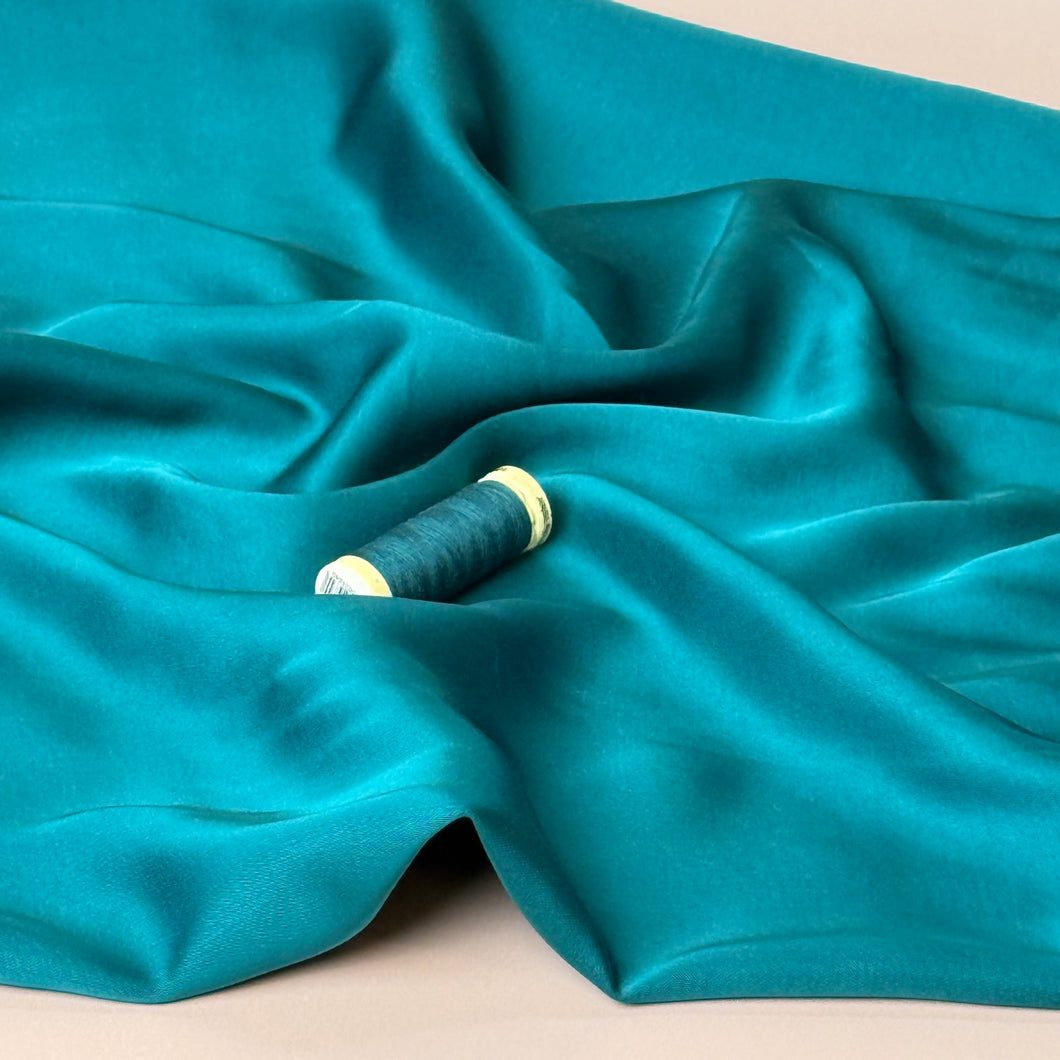 Petrol Solid Viscose Sateen Fabric