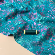 Meadow Flowers Petrol Fine Cotton Poplin Fabric