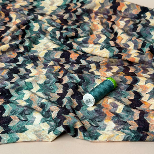 Painted Chevrons Teal Viscose Jersey Fabric