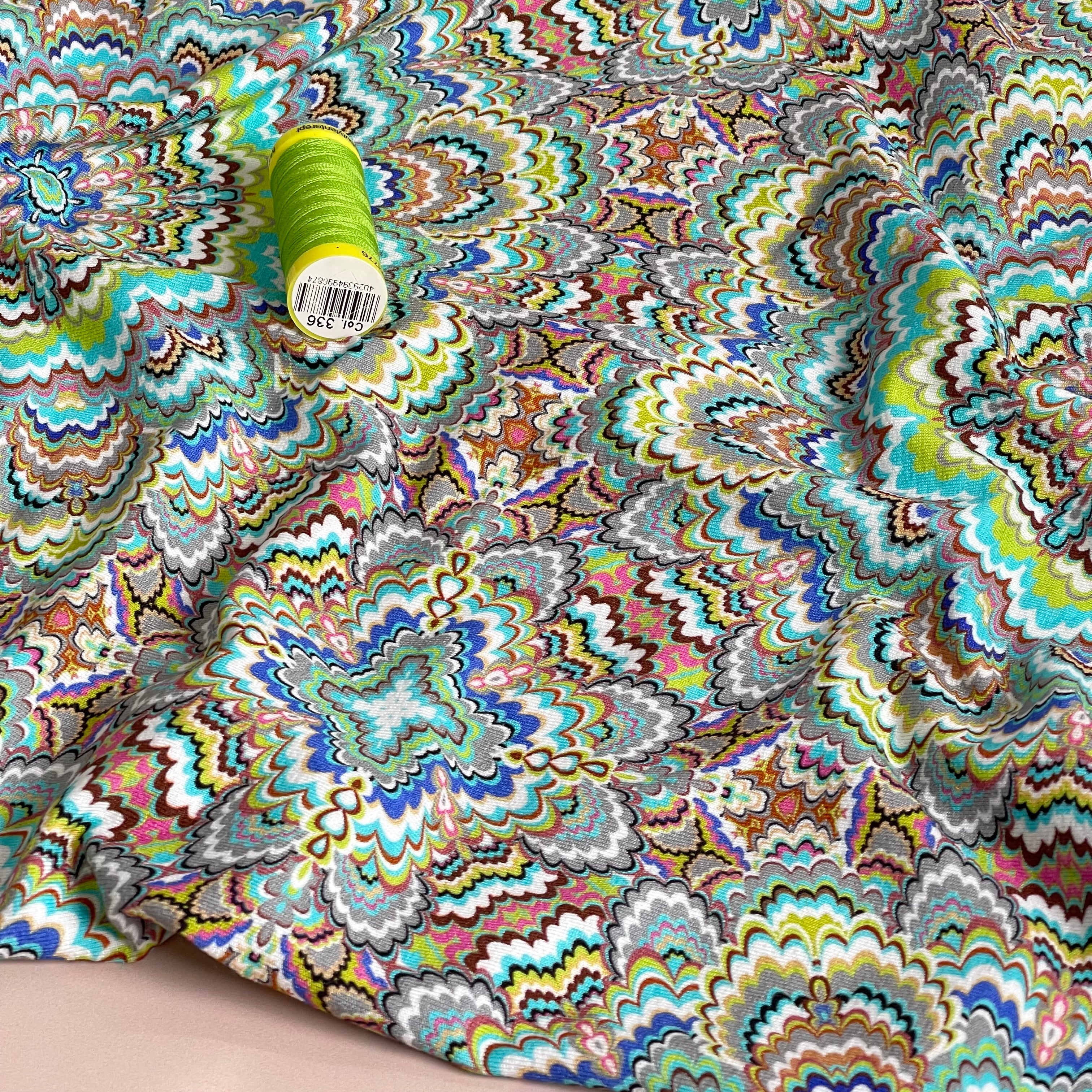 Turquoise Mandela Viscose Jersey Fabric