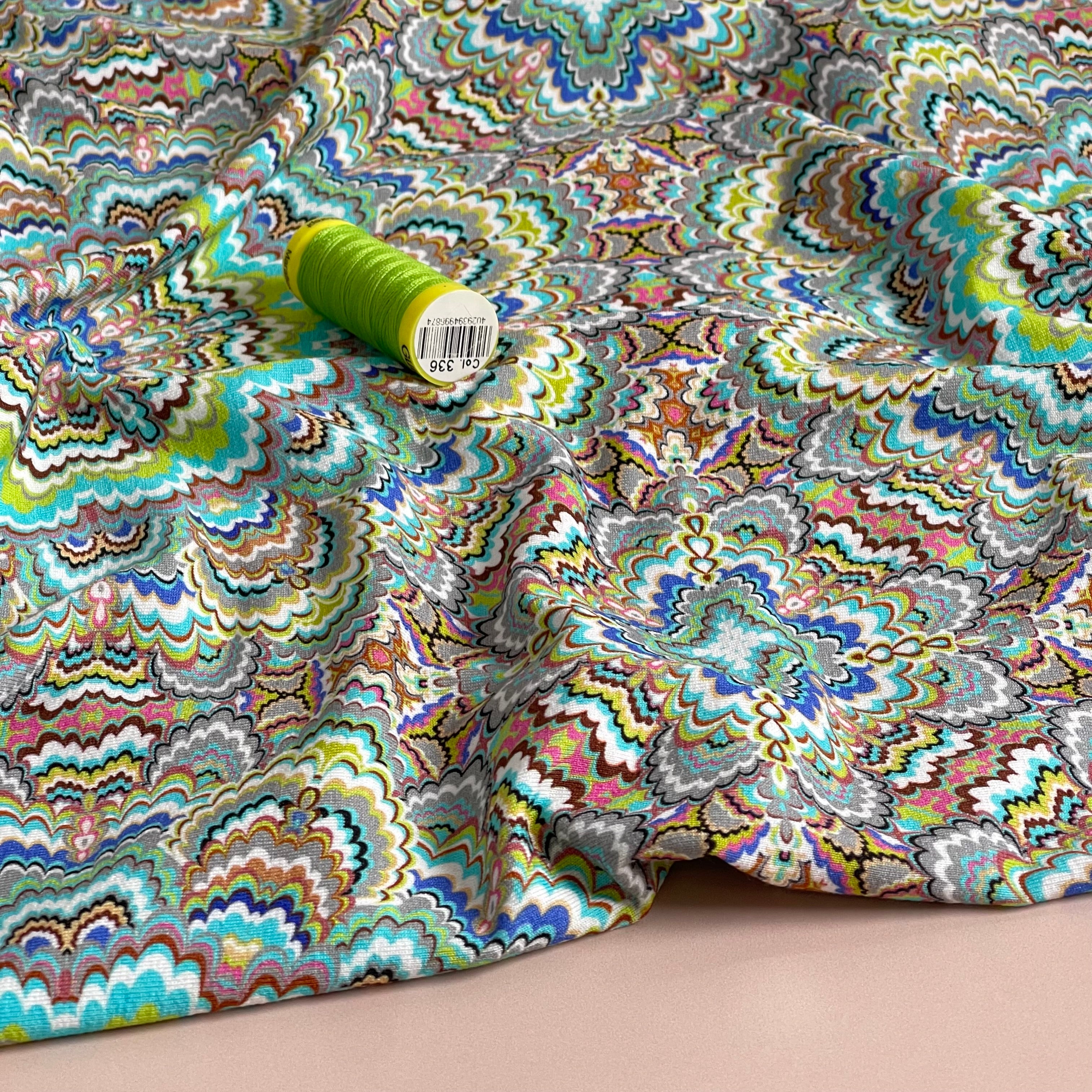 Turquoise Mandela Viscose Jersey Fabric
