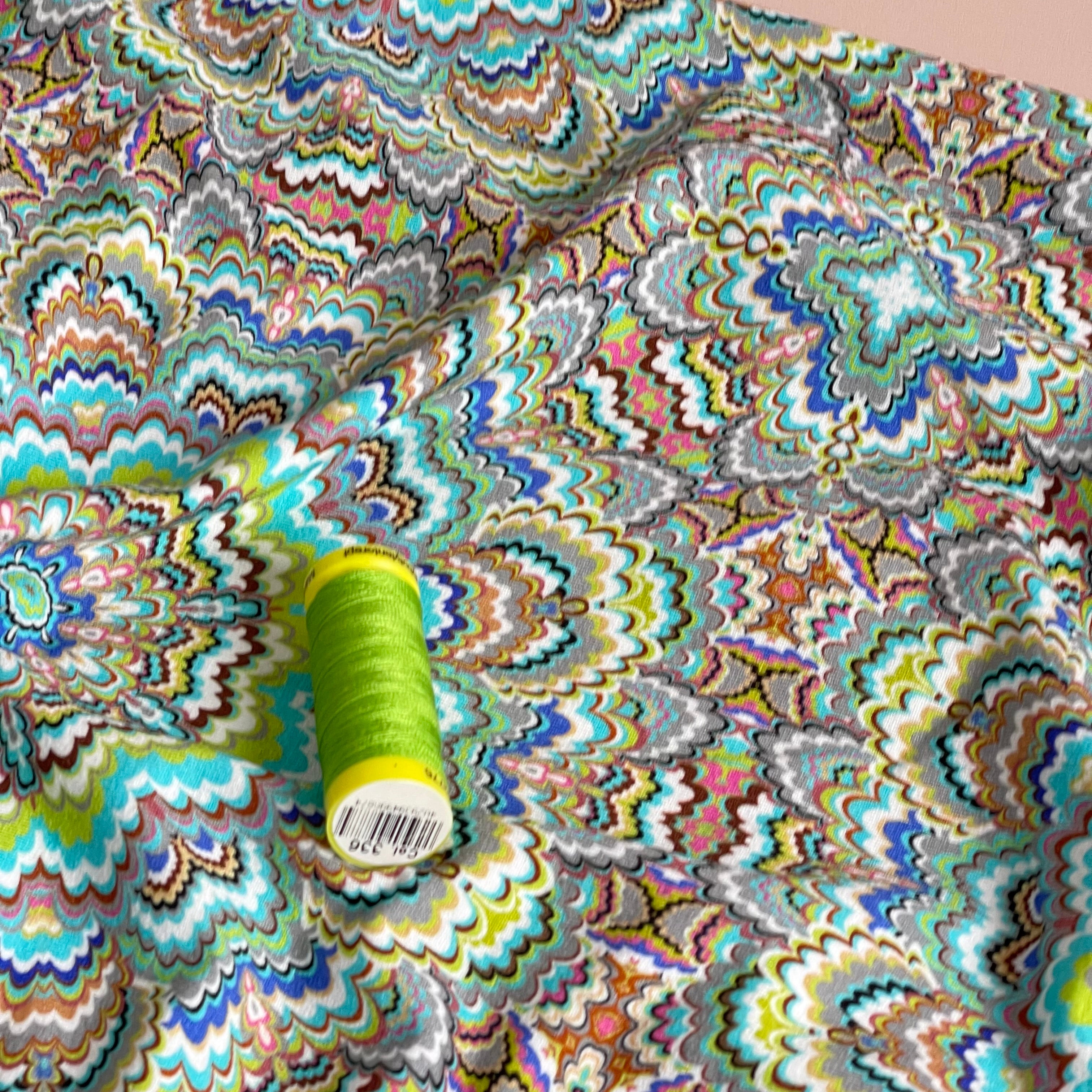 Turquoise Mandela Viscose Jersey Fabric