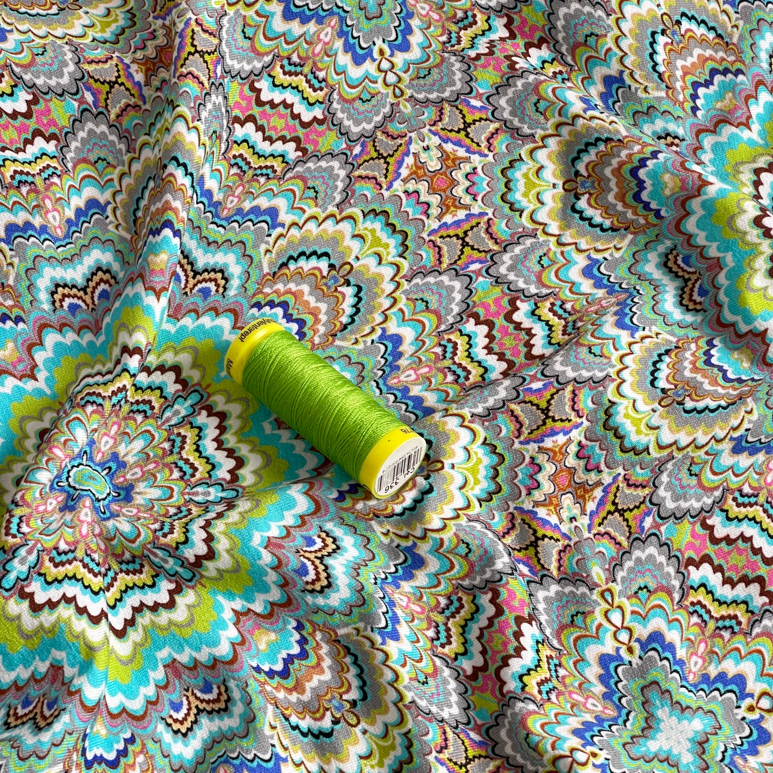 Turquoise Mandela Viscose Jersey Fabric