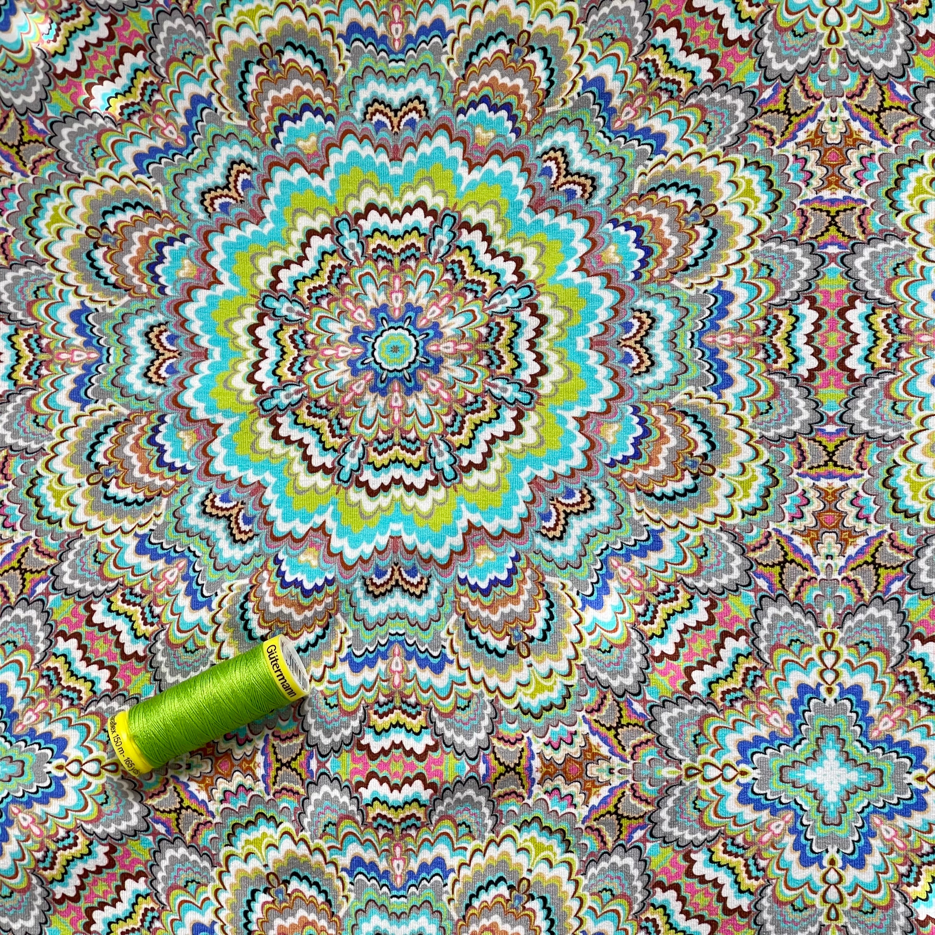 Turquoise Mandela Viscose Jersey Fabric
