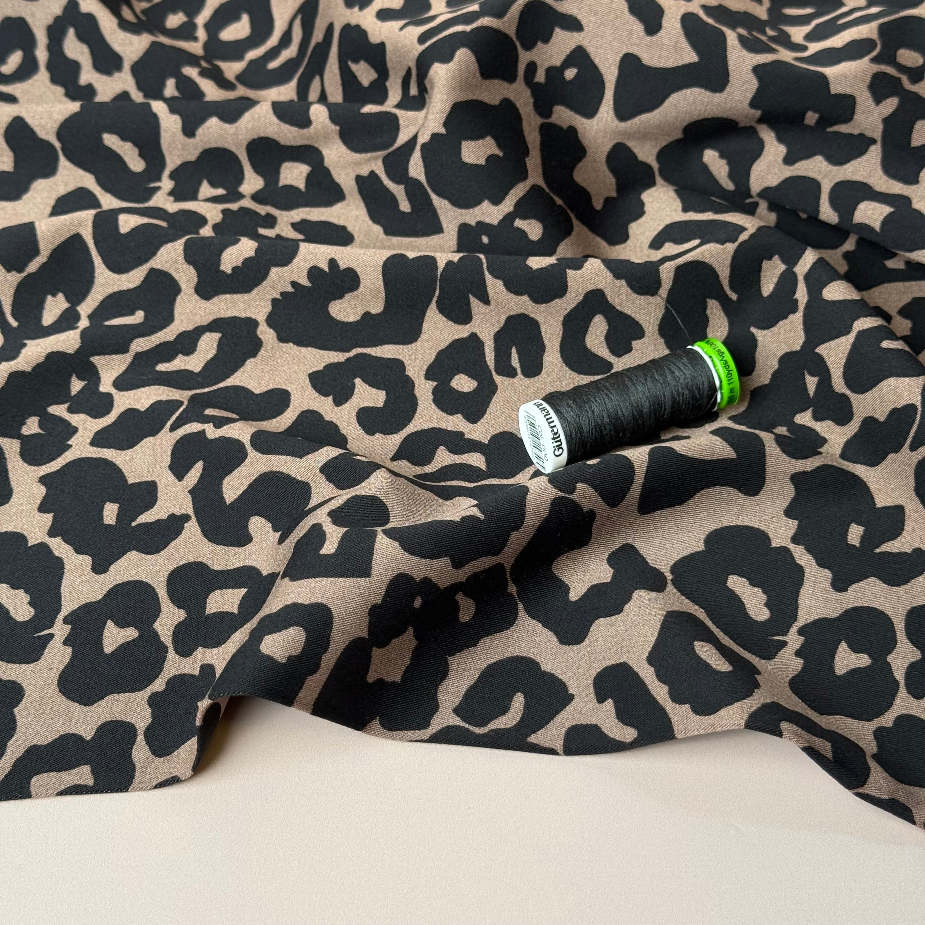 Rosella Leopard Black Viscose Twill with Stretch