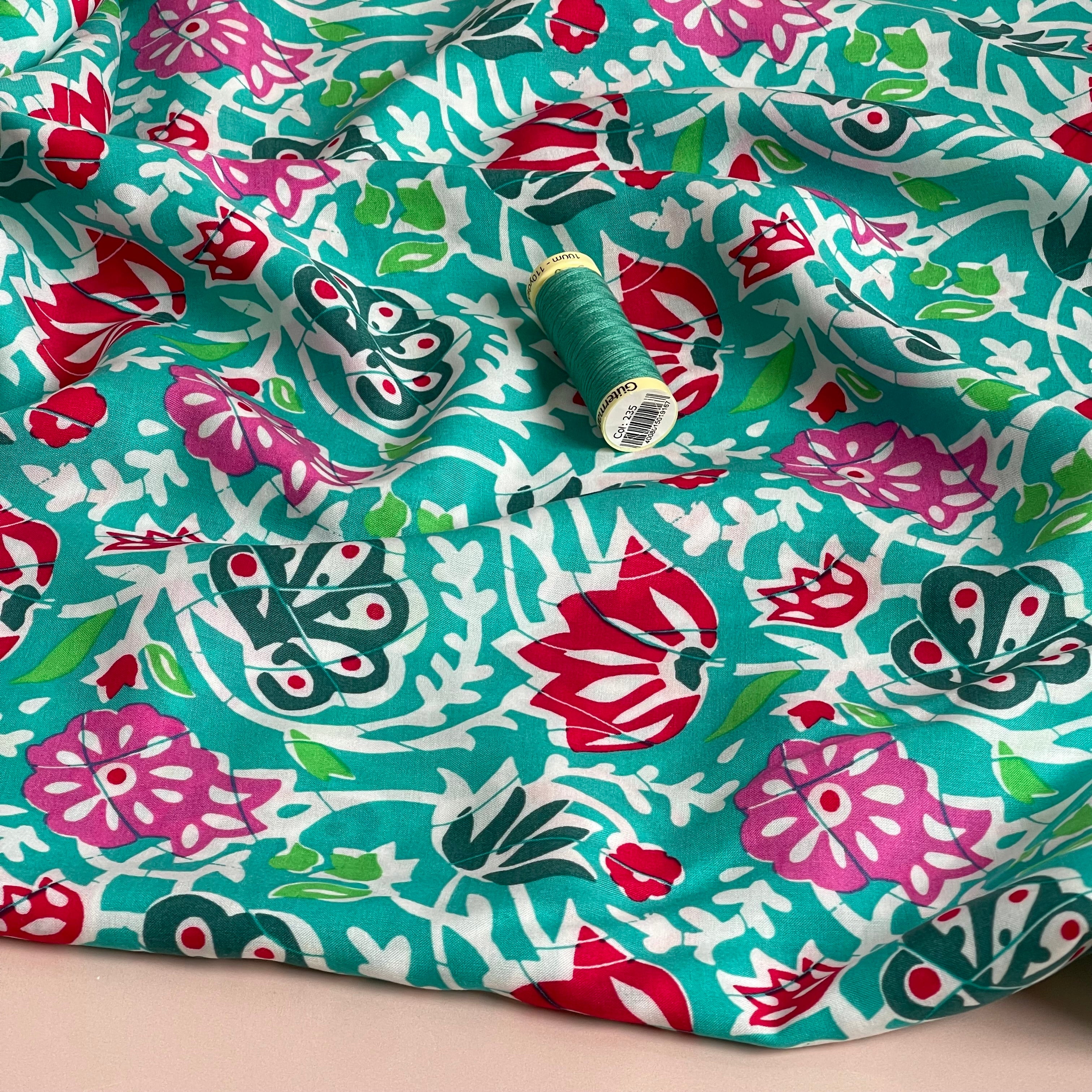 Abstract Leaves Viscose Voile Fabric
