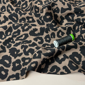 Rosella Leopard Black Viscose Twill with Stretch