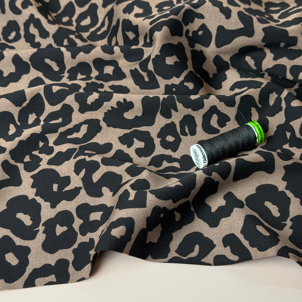 Rosella Leopard Black Viscose Twill with Stretch