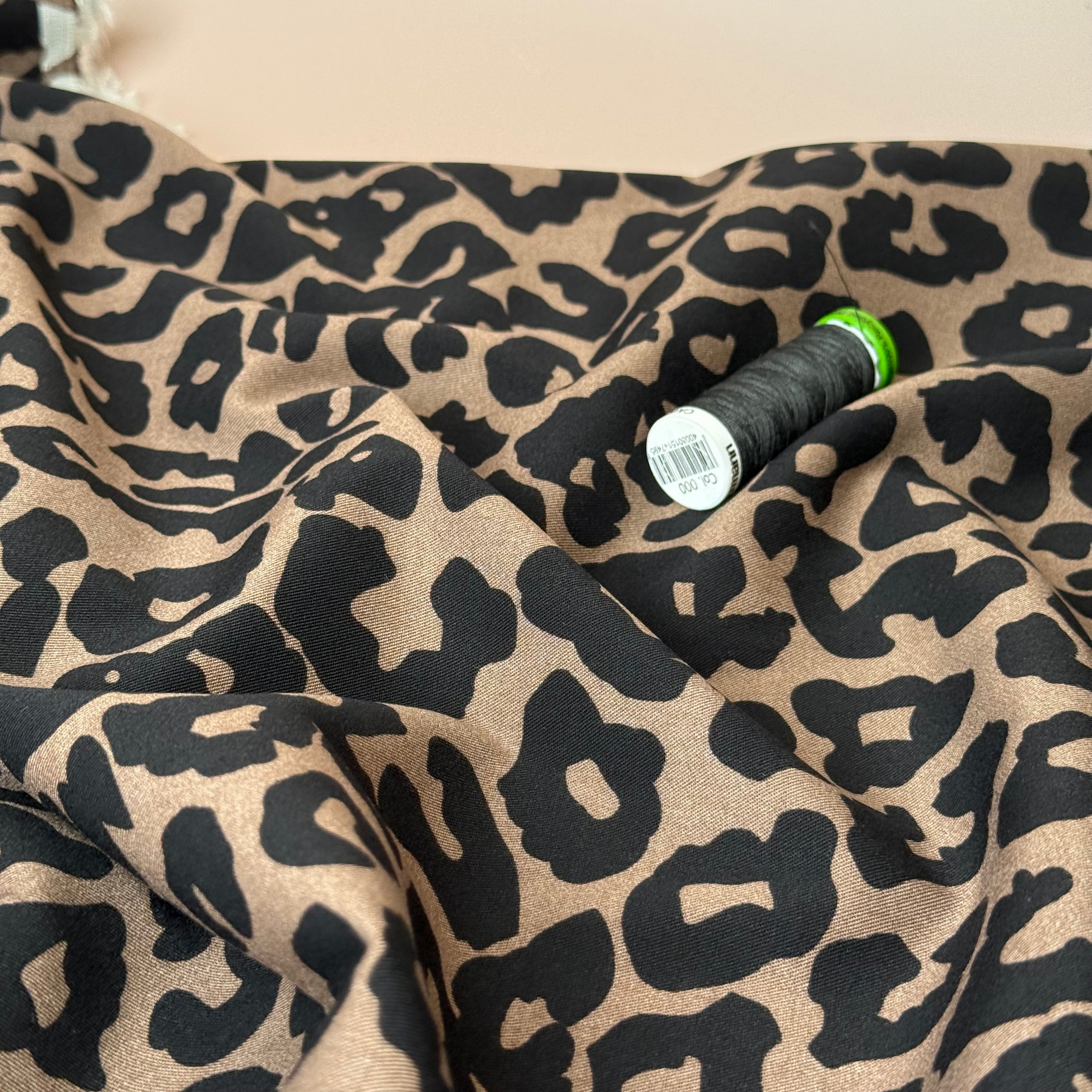Rosella Leopard Black Viscose Twill with Stretch