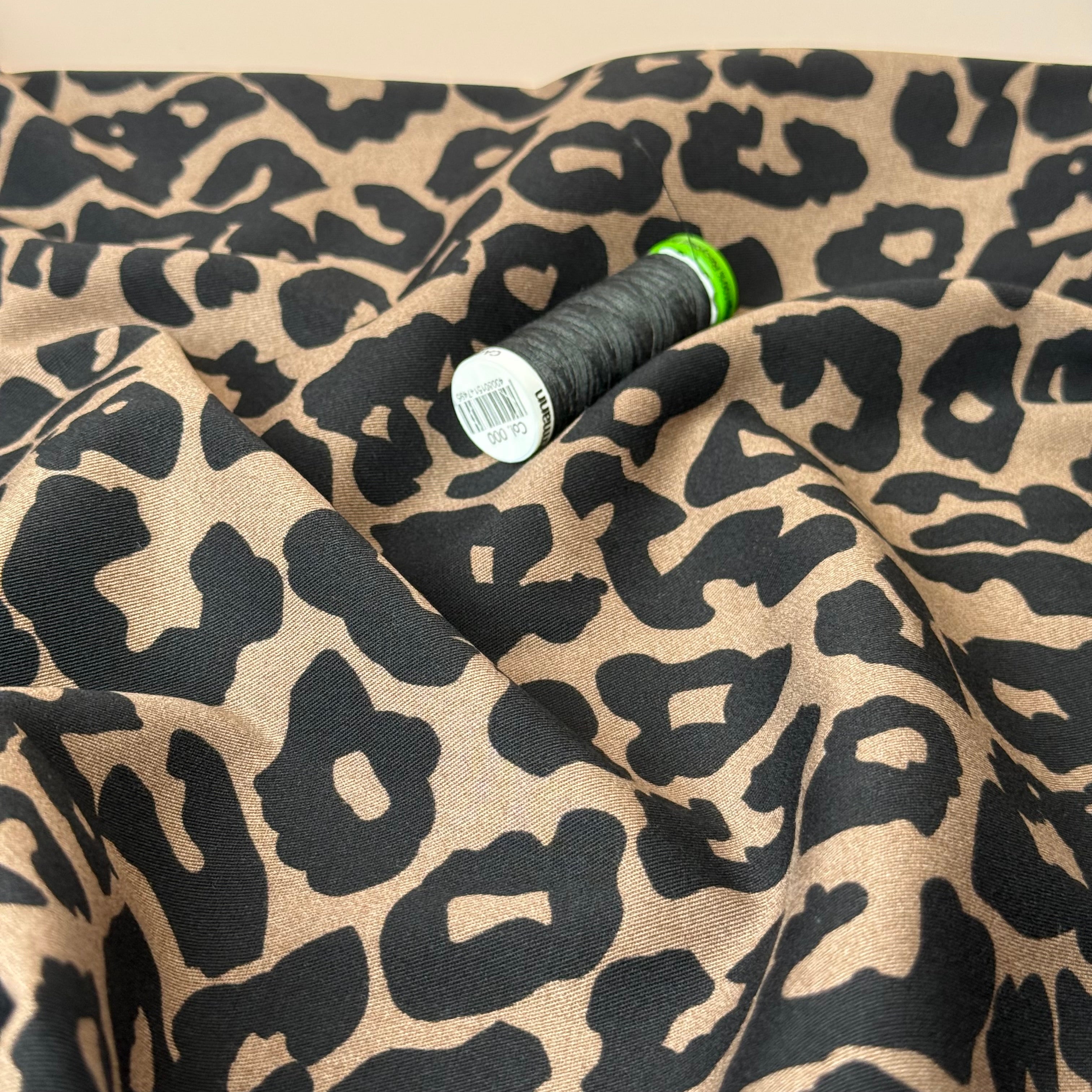 Rosella Leopard Black Viscose Twill with Stretch