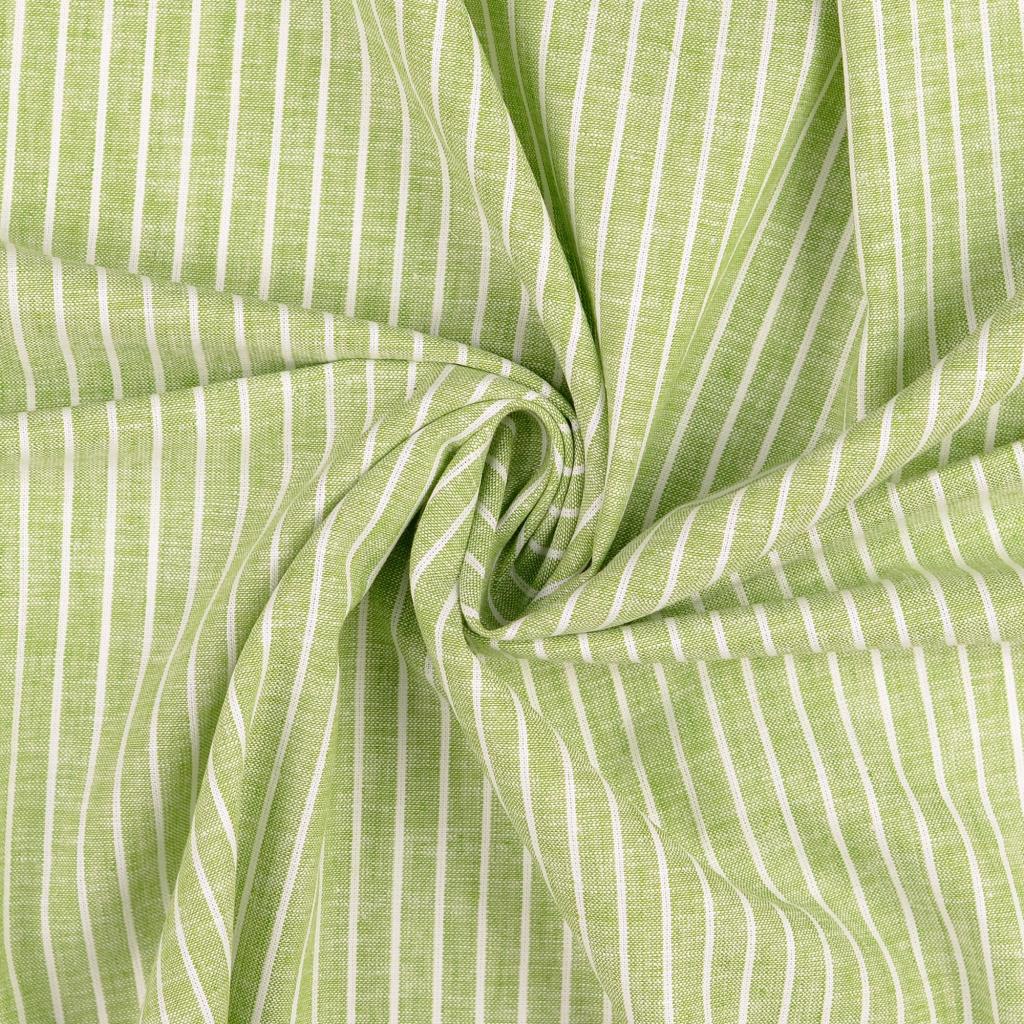 Stripe Fern Green Linen Cotton Fabric