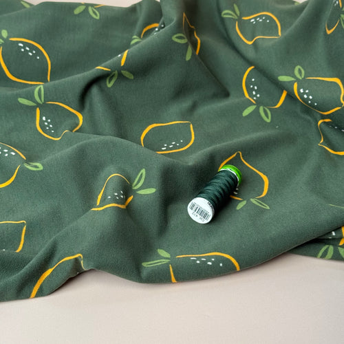 Lemons on Green Cotton Sweat-shirting Fabric