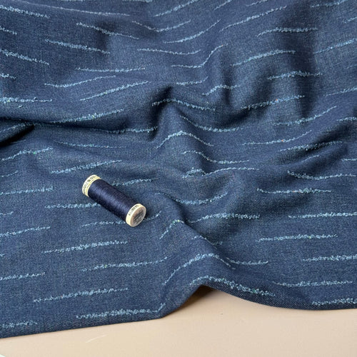 Stripes Distressed Cotton Denim in Indigo