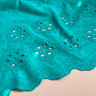 Scalloped Embroidered Teal Cotton Fabric