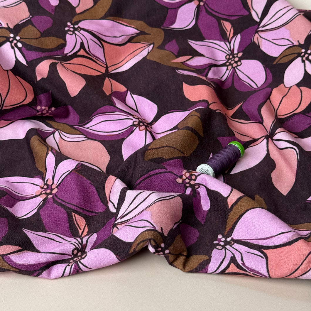 Lilies on Bordeaux Peach Soft Cotton Sweat-shirting Fabric