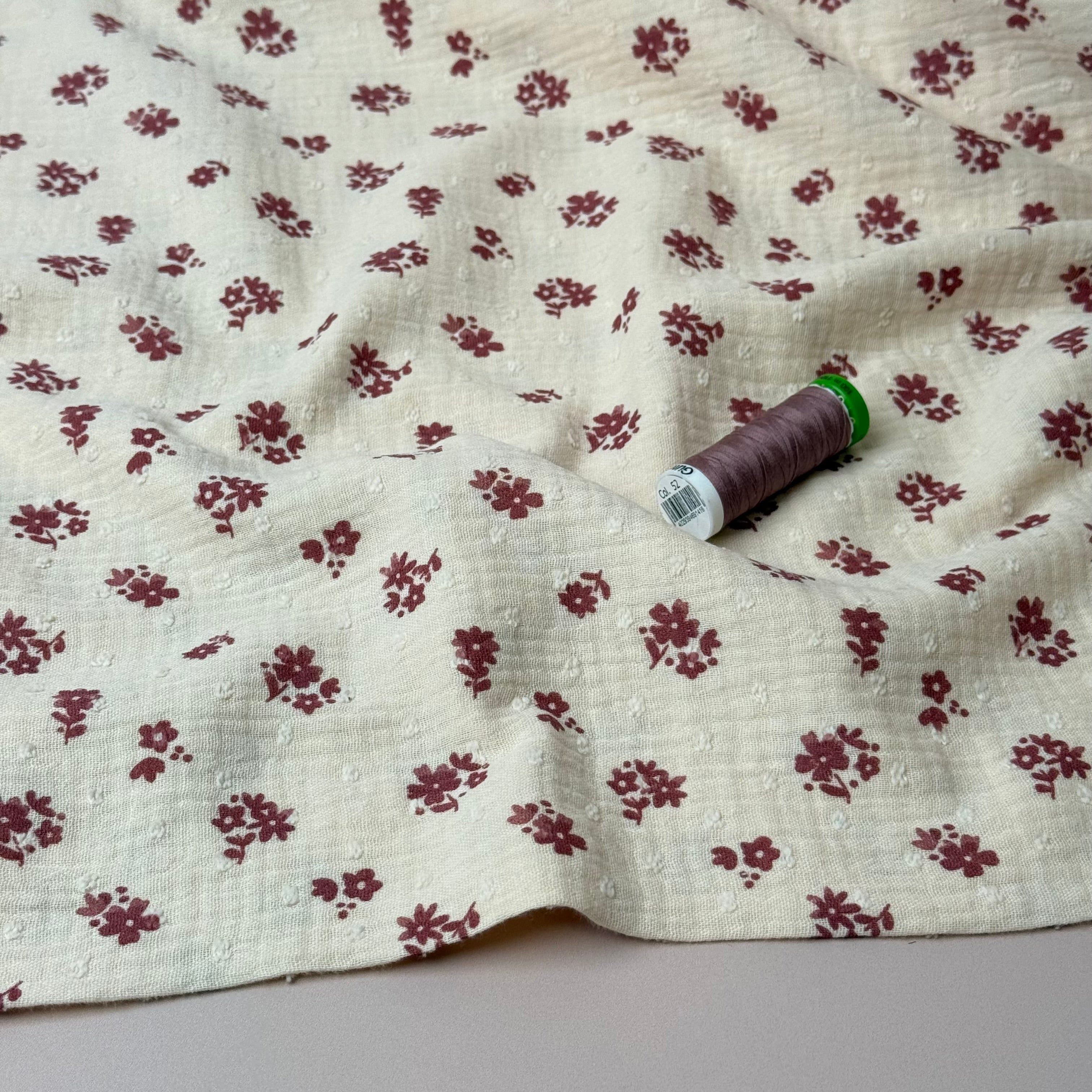 Pink Ditsy Floral Dobby Cotton Double Gauze Fabric